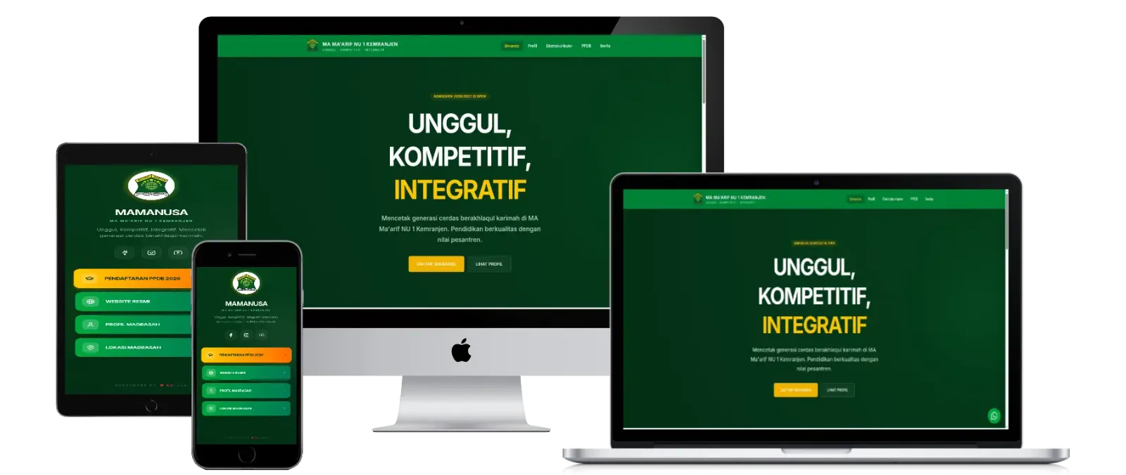 Screenshot of the MA Ma'arif NU 1 Kemranjen School Website website (1 of 7)