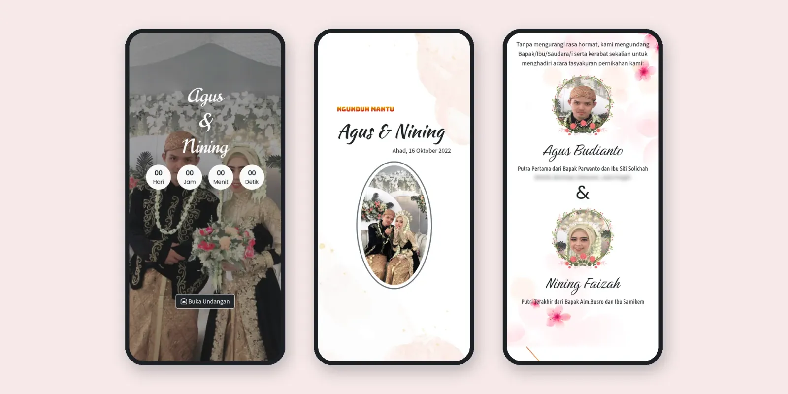 Screenshot of the Agus & Nining Digital Invitation website (1 of 2)