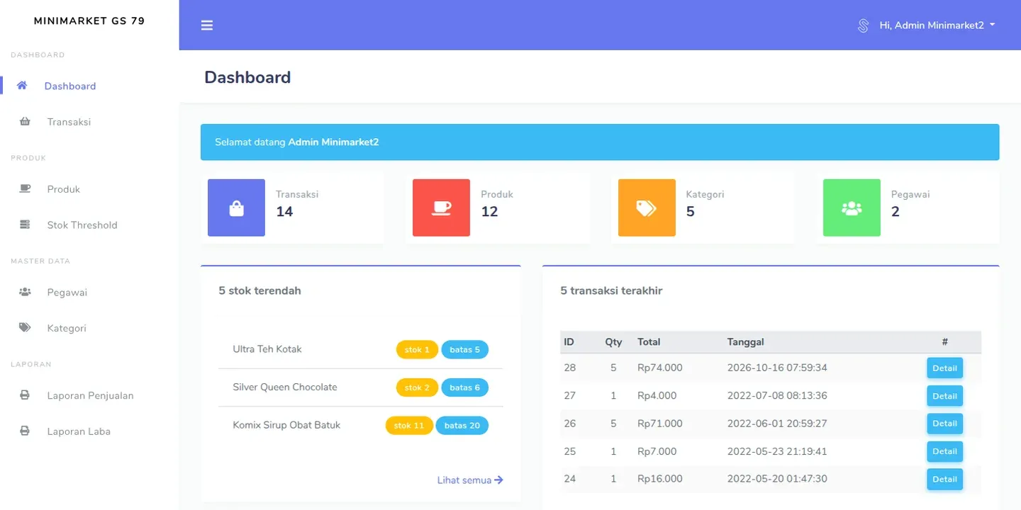 Screenshot of the Minimarket GS79 Point of Sale website (3 of 4)