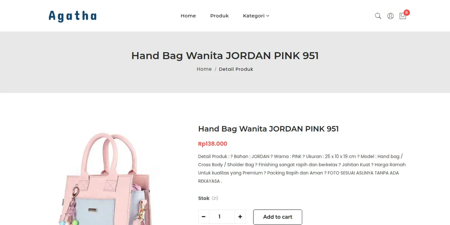 Screenshot of the Agatha Bag Online Store website (3 of 3)