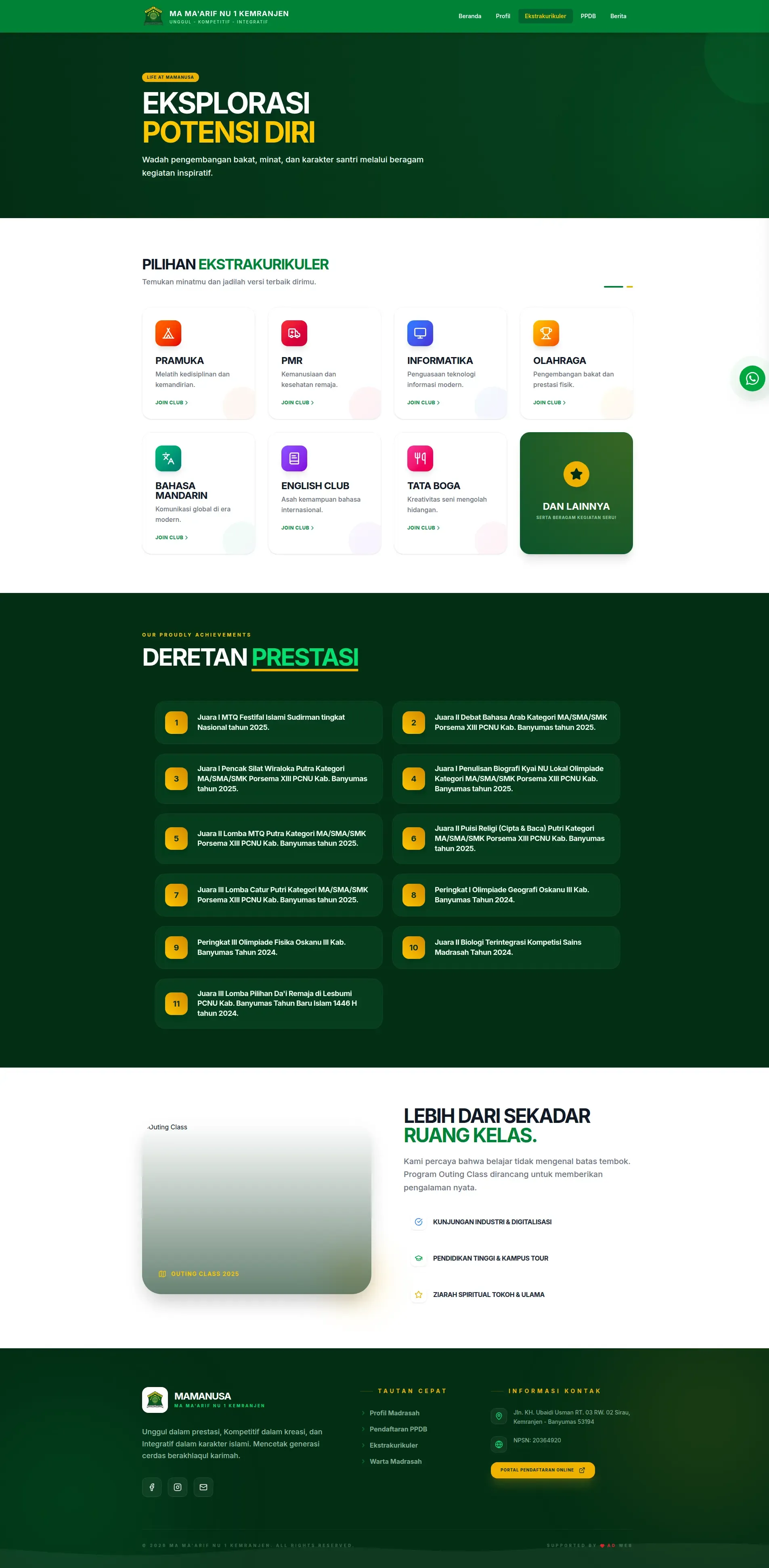 Screenshot of the MA Ma'arif NU 1 Kemranjen School Website website (5 of 7)