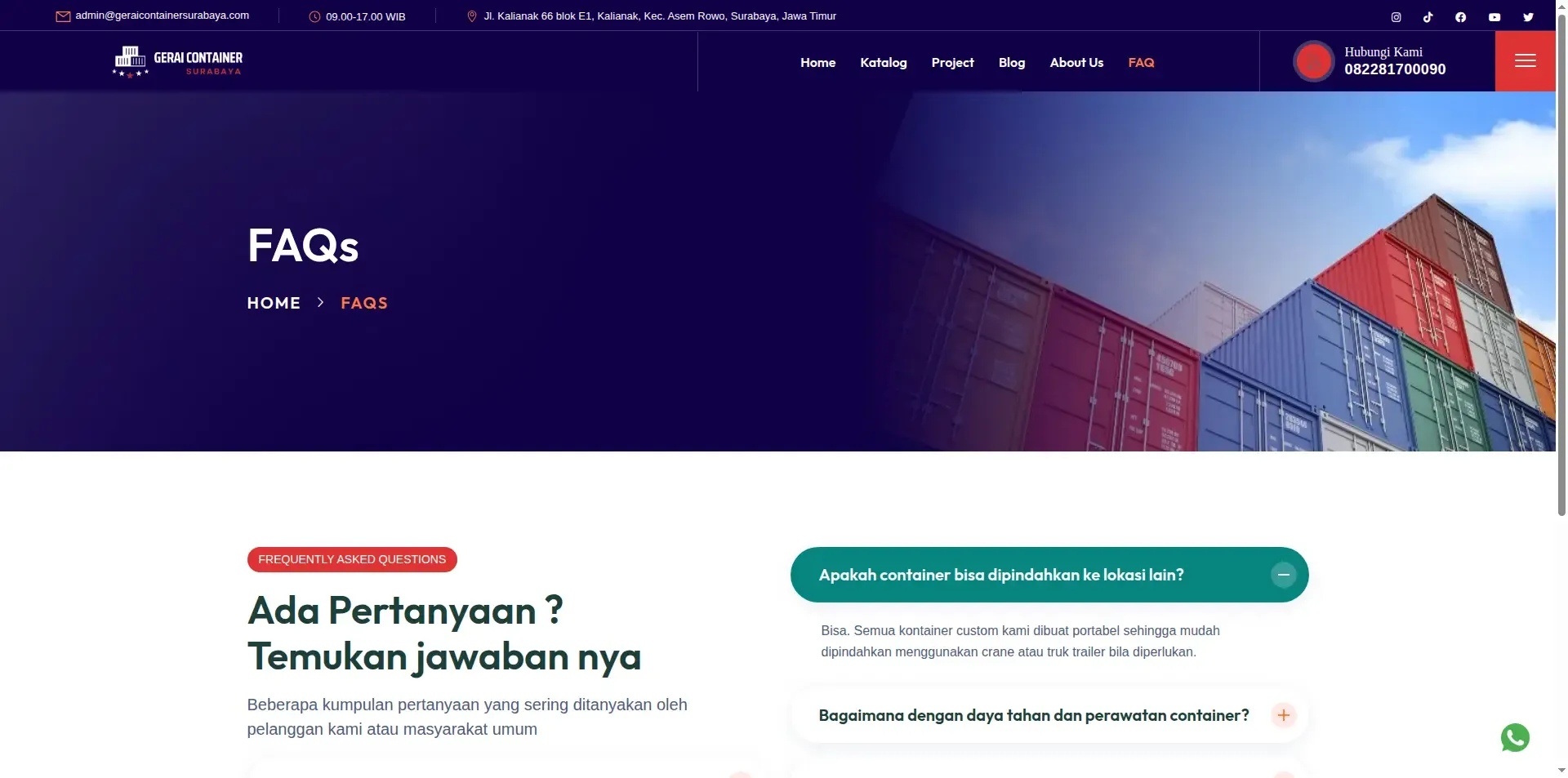 Screenshot of the Gerai Container website (5 of 5)