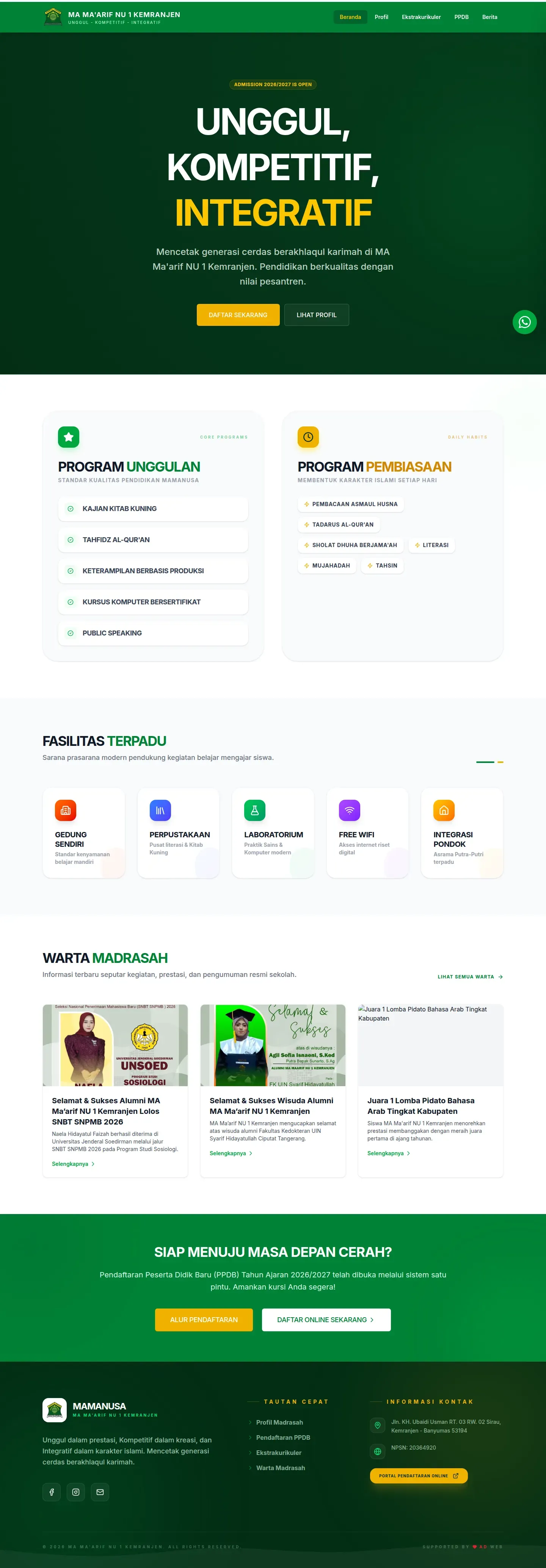 View full page: MA Ma'arif NU 1 Kemranjen School Website