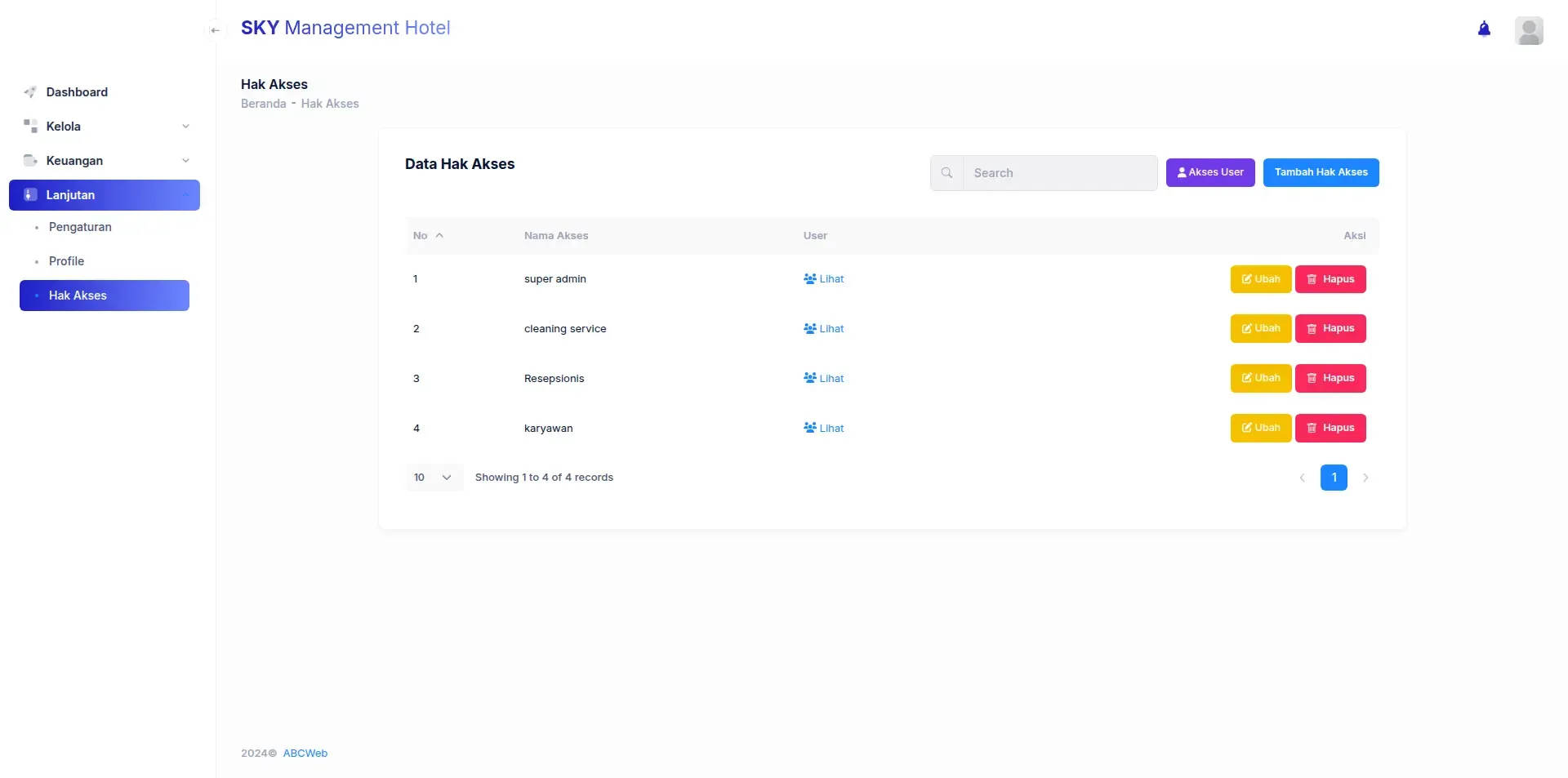 Screenshot of the Sky Management Hotel website (2 of 4)