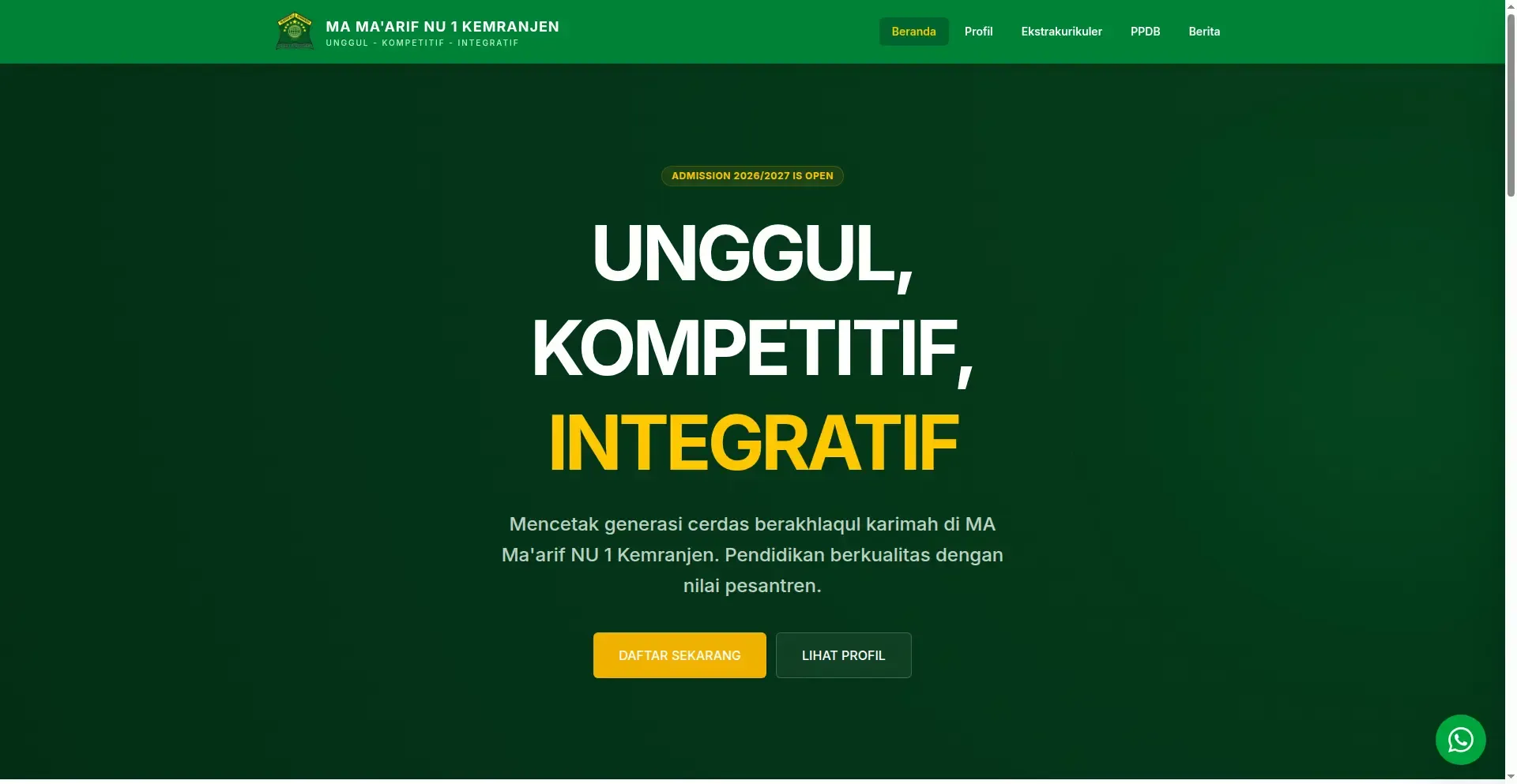 Screenshot of the MA Ma'arif NU 1 Kemranjen School Website website (3 of 7)