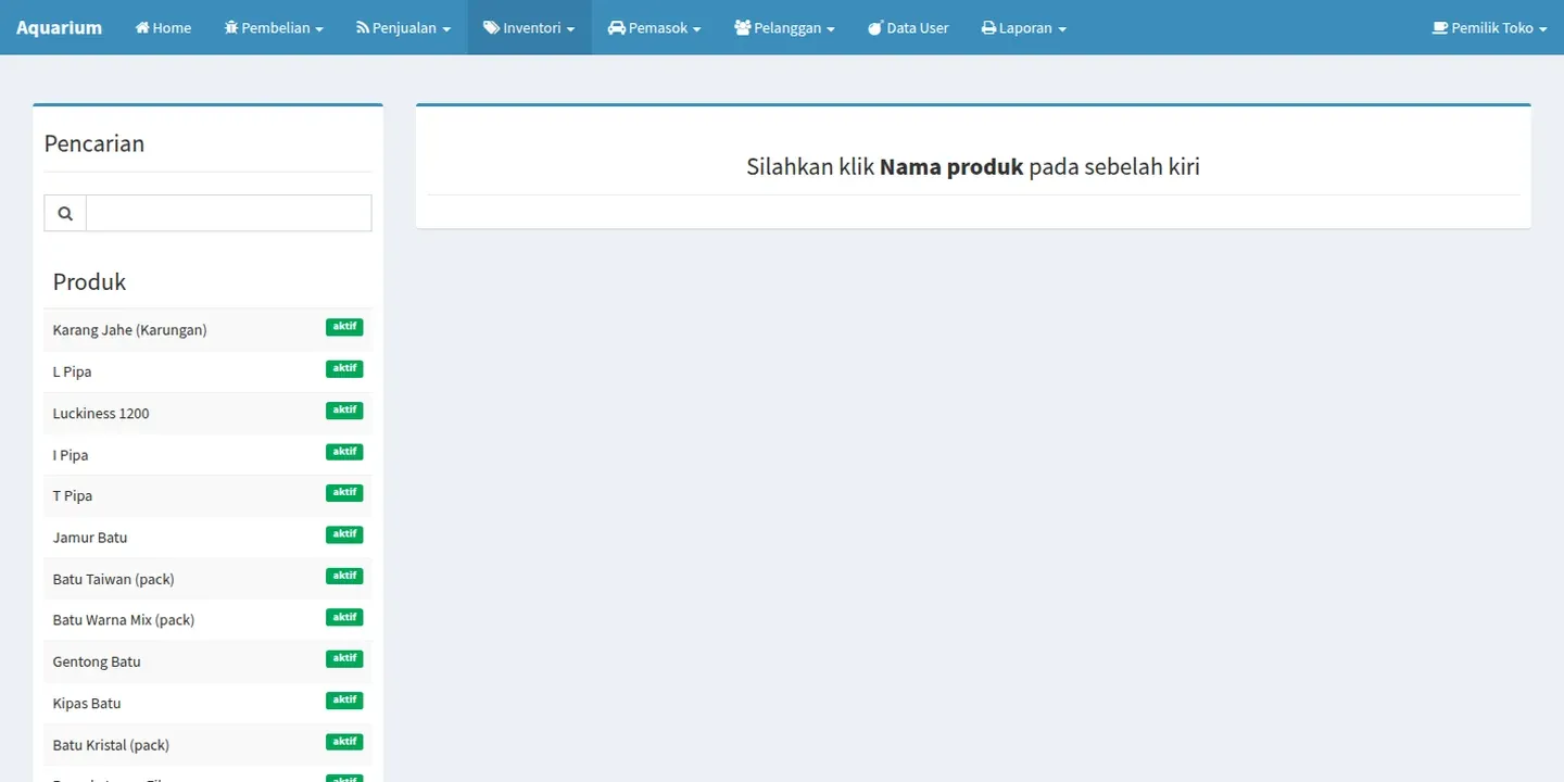 Screenshot of the Bintang Aquarium Sales System website (2 of 3)