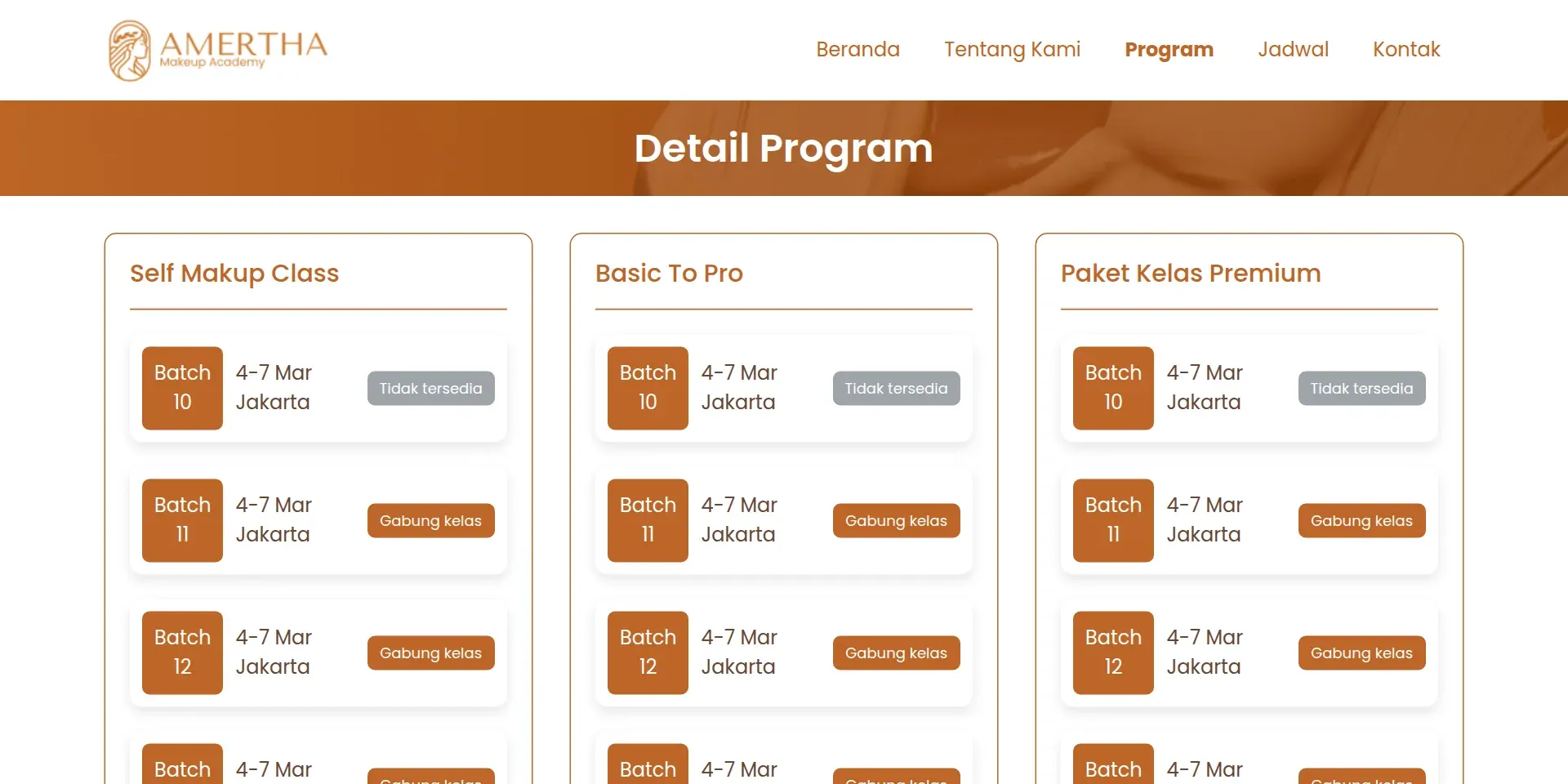 Screenshot of the Amertha Makeup Academy website (2 of 4)
