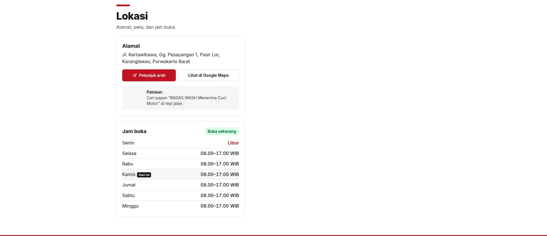 Screenshot of the Bagas Wash website (6 of 6)