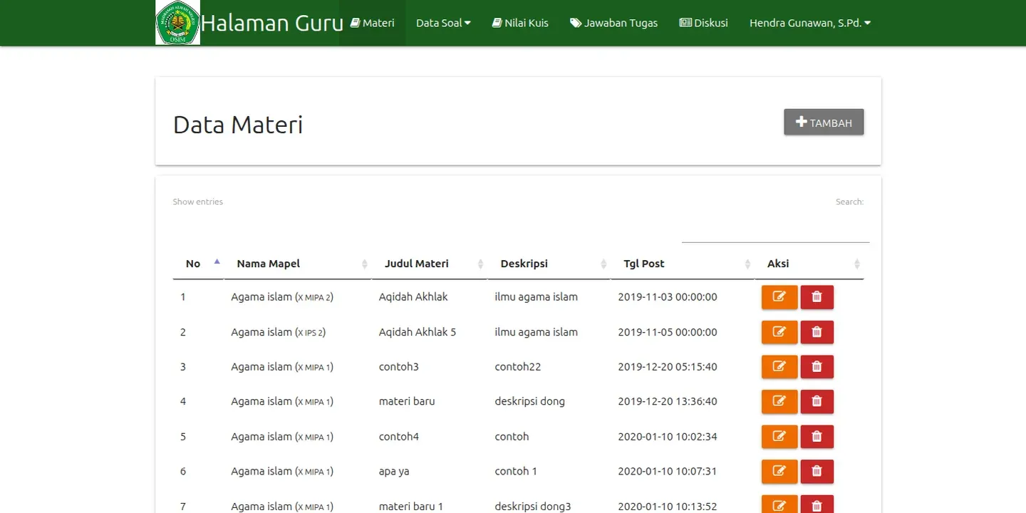 Screenshot of the MAN 1 Klaten E-learning website (3 of 3)