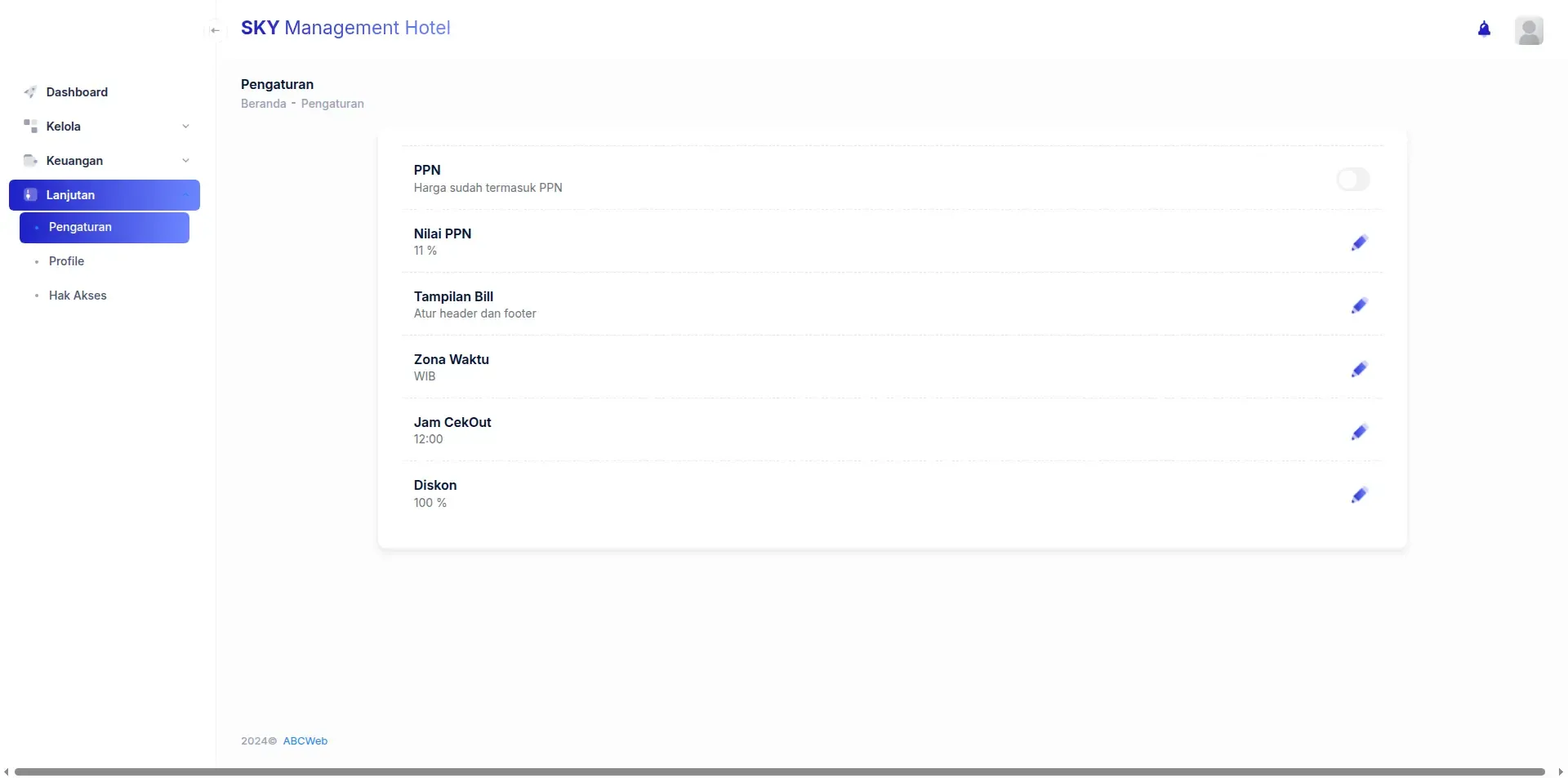 Screenshot of the Sky Management Hotel website (4 of 4)
