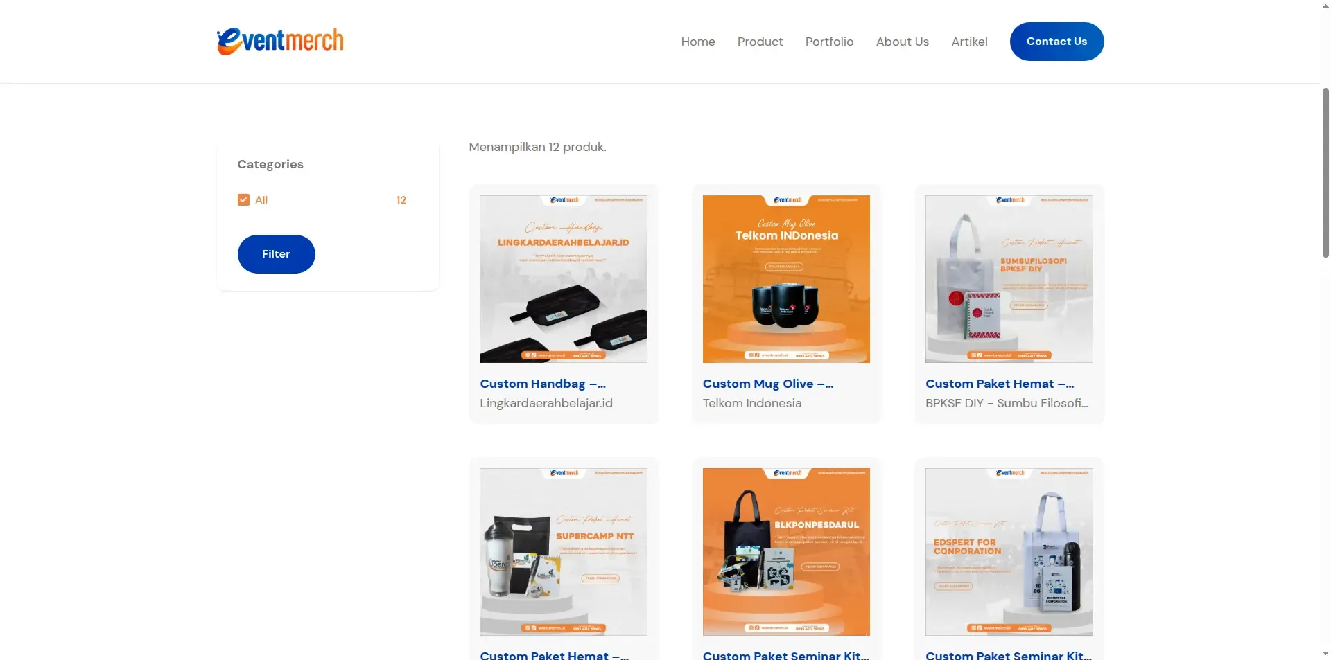 Screenshot of the Eventmerch website (4 of 4)