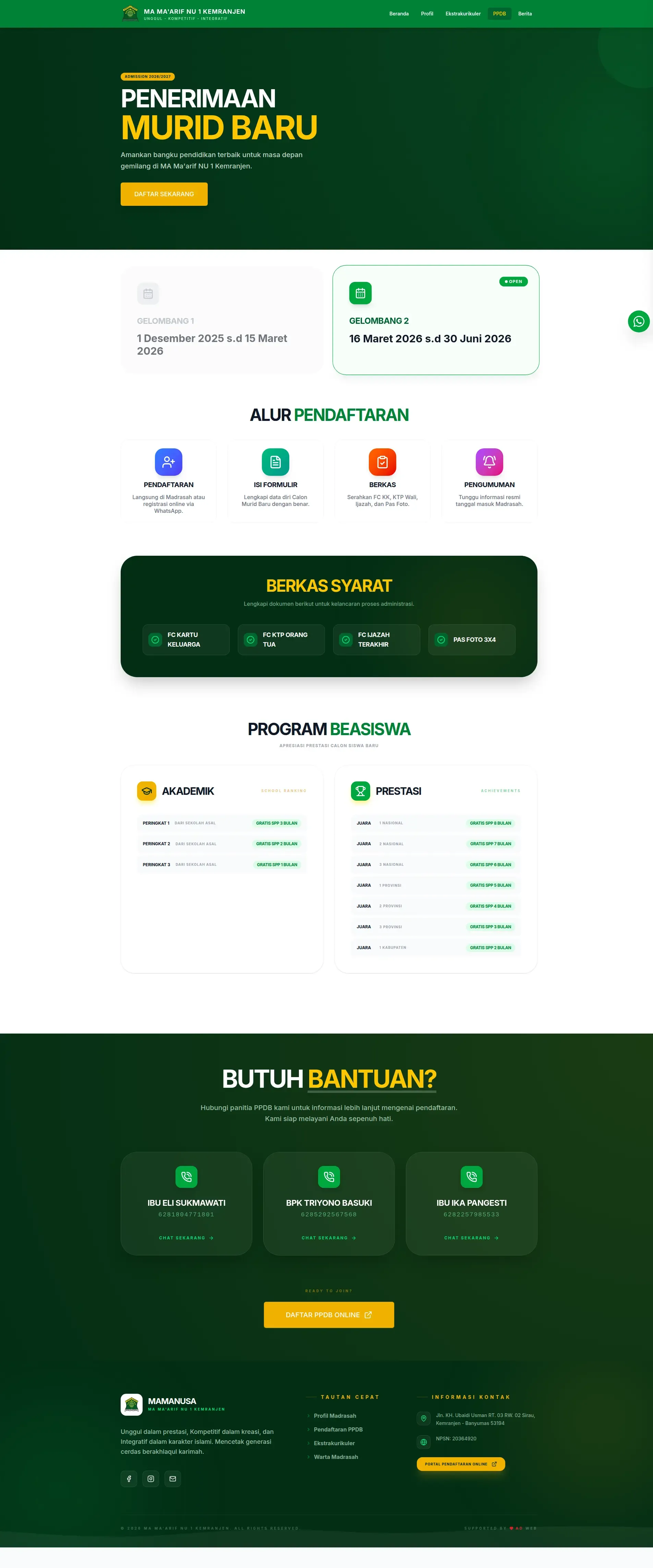 Screenshot of the MA Ma'arif NU 1 Kemranjen School Website website (6 of 7)