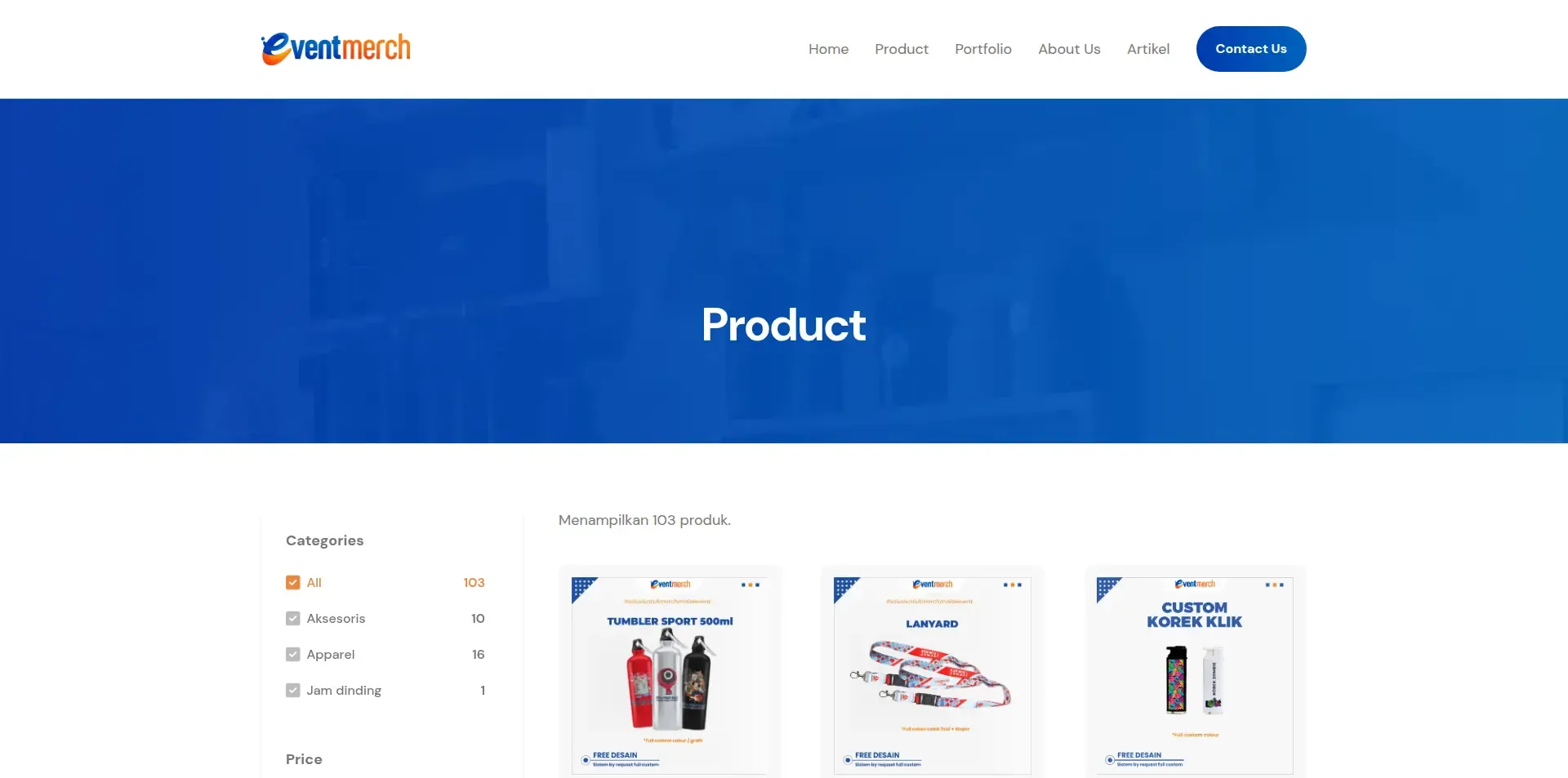 Screenshot of the Eventmerch website (3 of 4)