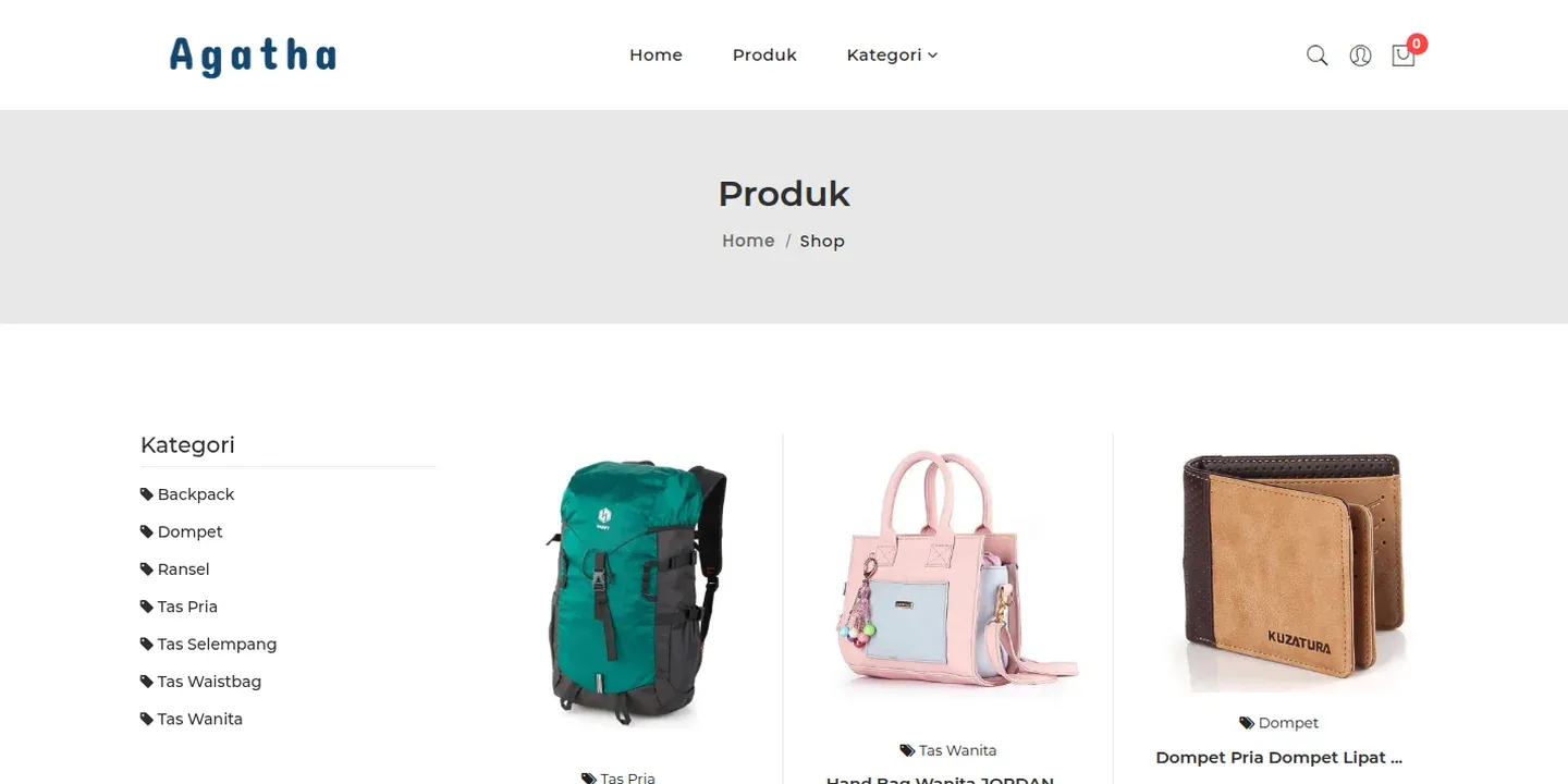 Screenshot of the Agatha Bag Online Store website (2 of 3)