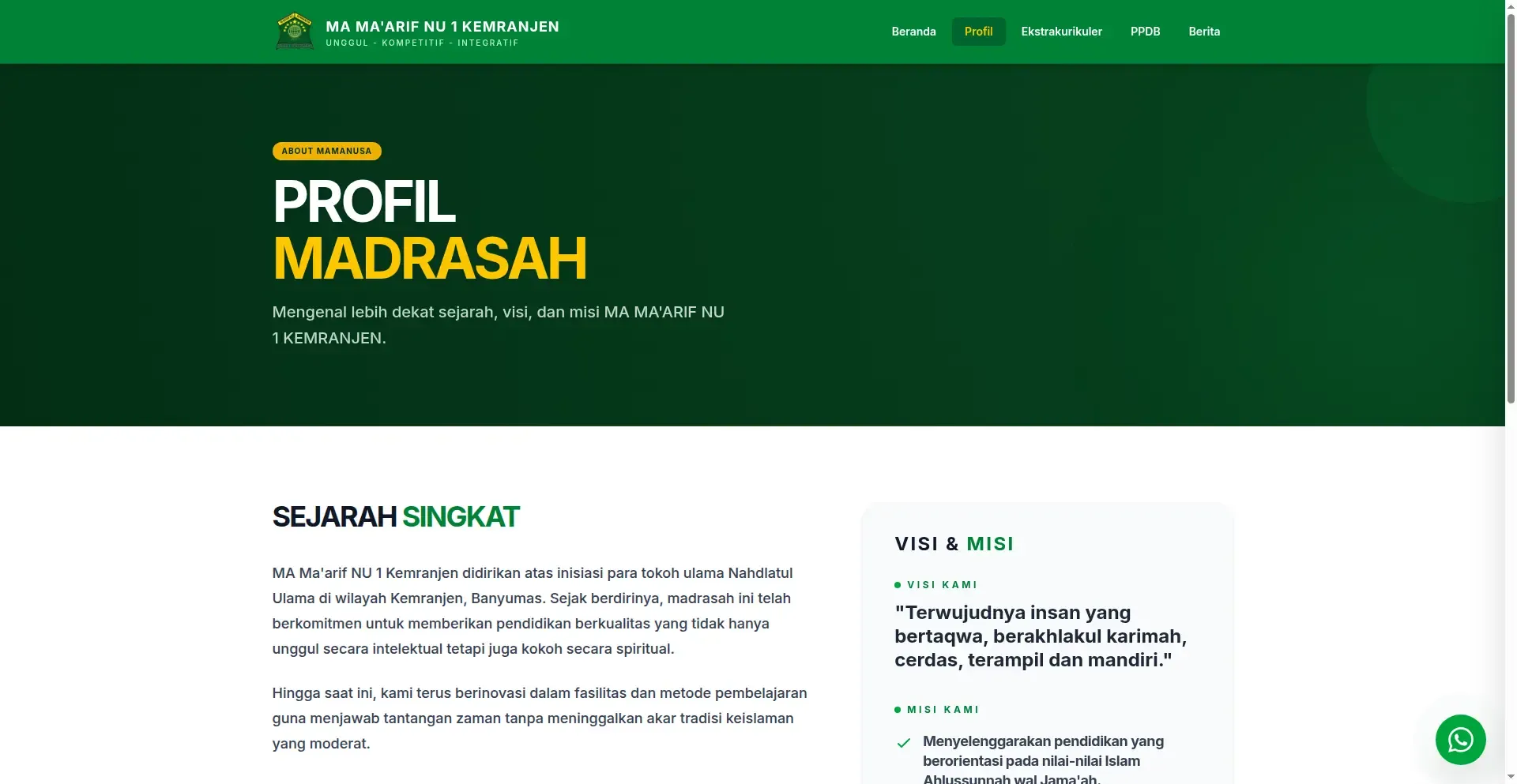 Screenshot of the MA Ma'arif NU 1 Kemranjen School Website website (7 of 7)