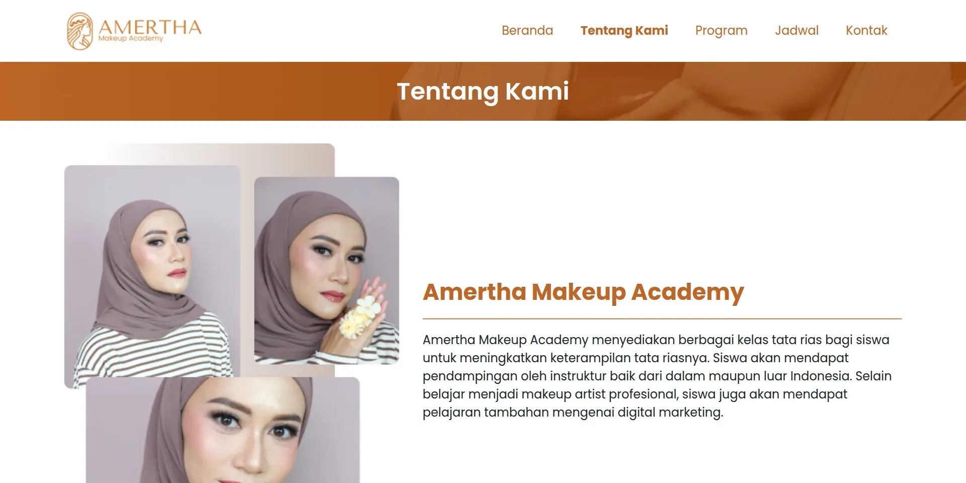 Screenshot of the Amertha Makeup Academy website (4 of 4)